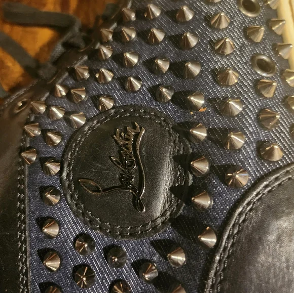 CHRISTIAN LOUBOUTIN ALL SPIKED LOUIS DENIM SNEAKERS SIZE 45
